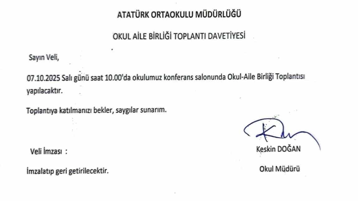 OKUL AİLE BİRLİĞİ TOPLANTISI DUYURUSU